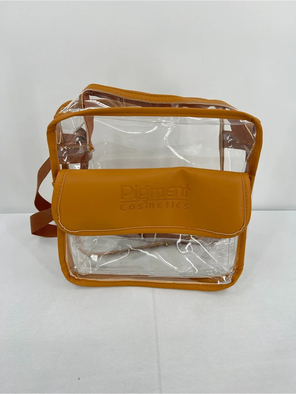 Clear pvc Crossbody Stadium Approved Travel concert game day Makeup Bag Brown